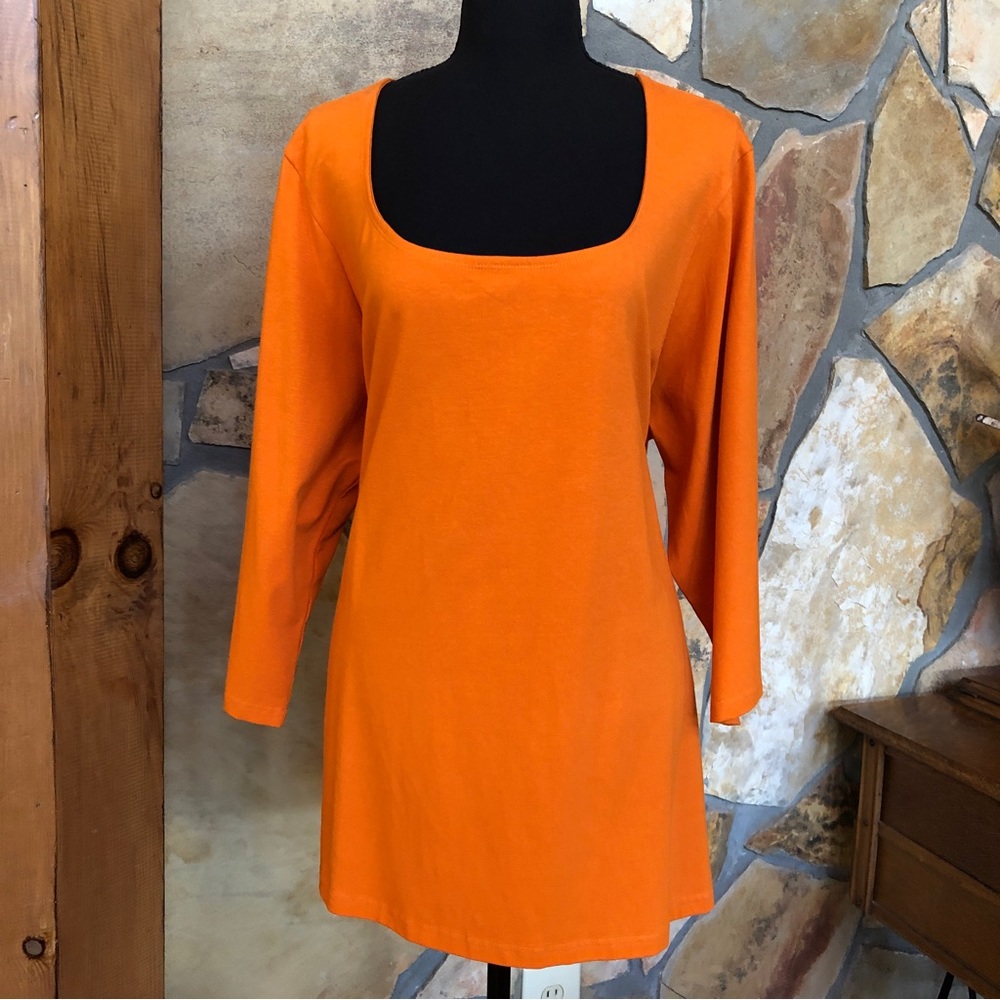 JESSICA LONDON Stretch Scoop Neck PulloverTop 3/4 Sleeves Harvest Orange 22/24